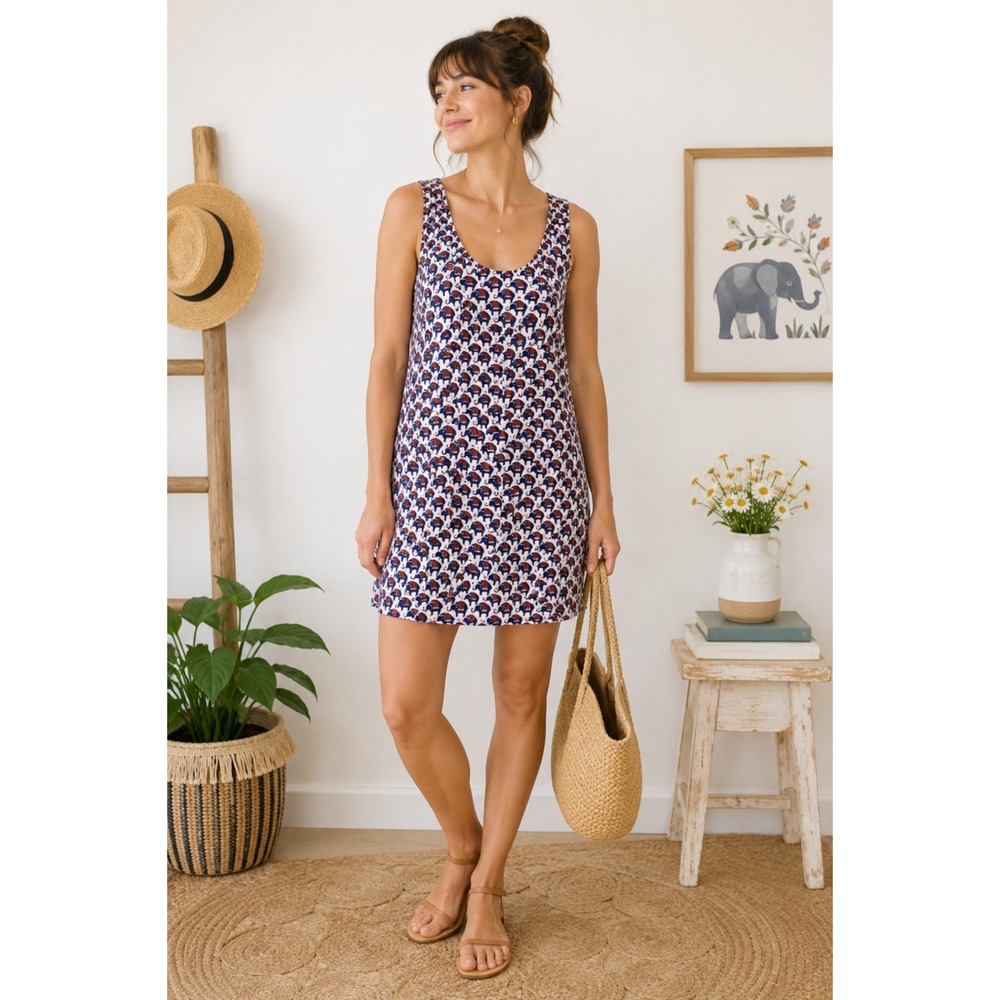 Joie Silk Dress M Elephant Print Boho Whimsical Safari Sleeveless Shift
